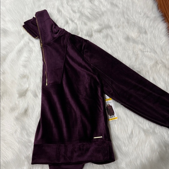 Halston Heritage Purple Velour Quarter-Zip Top - Picture 5 of 5